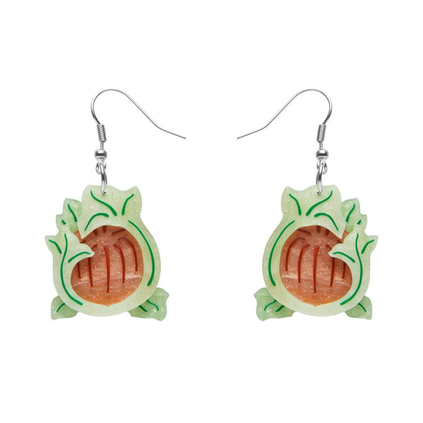 pair Art Nouveau Collection "November Reign" stylized chrysanthemum layered resin dangle earrings