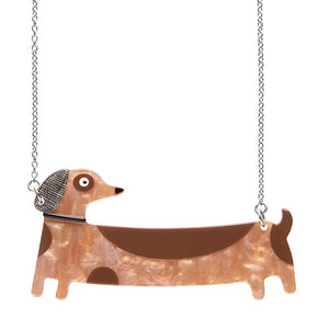 Terry Runyan Collaboration Collection "Long Dog" dachshund pendant necklace