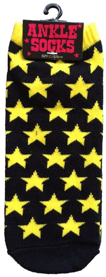 black background yellow stars anklet socks