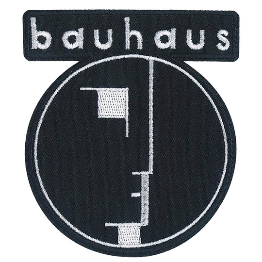 black and white embroidered patch of the classic logo for Bauhaus, created in 1922 by Oskar Schlemmer