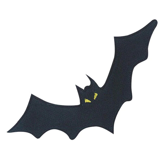 flying black bat with yellow eyes embroidered patch