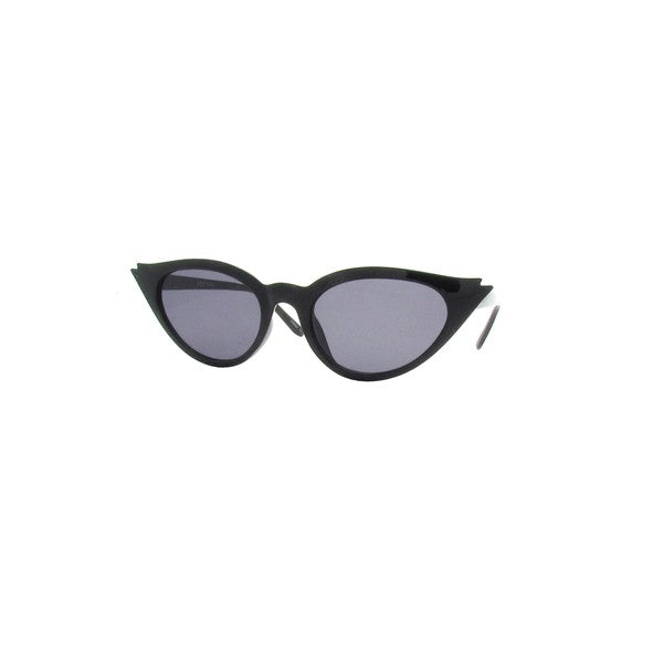 black plastic frame cat eye sunglasses with double-point detail, black smoke lens