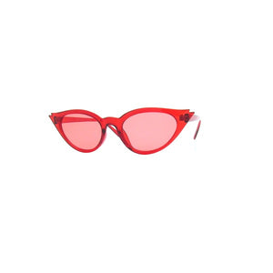 translucent red plastic frame cat eye sunglasses with double-point detail, red lens