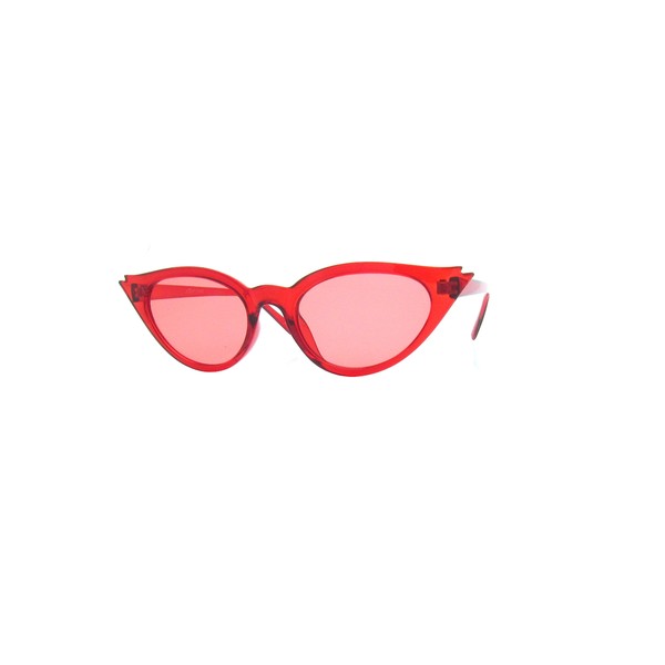 translucent red plastic frame cat eye sunglasses with double-point detail, red lens
