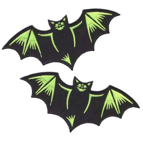 pair of Nokturnal Bats black & green embroidered patches