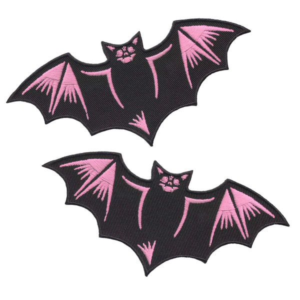 pair of Nokturnal Bats black & pink embroidered patches