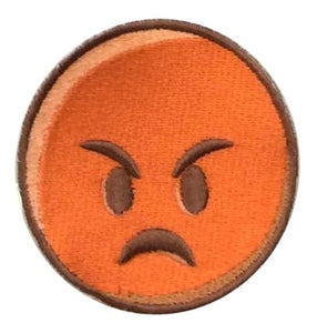 2.5" round orange frowny face "Mad" emoji embroidered patch