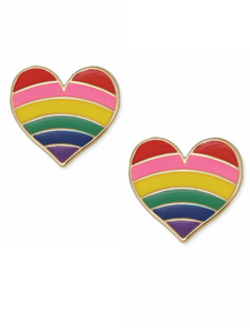 Gold Rainbow Heart Post Earrings