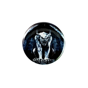 black and white photo image of stone gargoyle 1.5" round metal pinback button