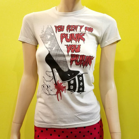 "You ain't no punk, you punk" Garbageman by The Cramps lyric men's creamy off-white screenprinted tee 
