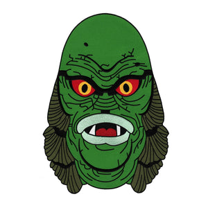 12" green twill fabric back patch with embroidered details depicting the face of the Creature From The Black Lagoon from the classic 1954 movie