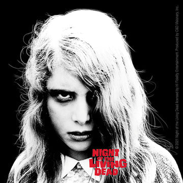 sticker portraying the iconic zombie girl from the 1968 movie Night Of The Living Dead