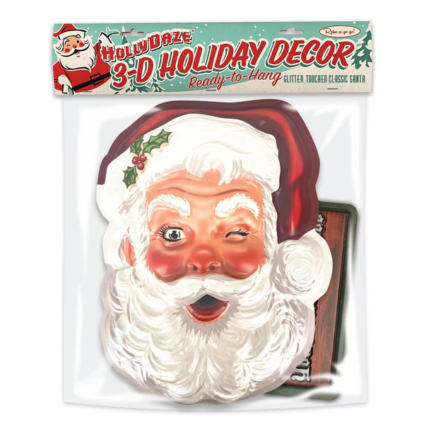 Hollydaze winking expression "Classic Santa" face vacu-form plastic wall decor