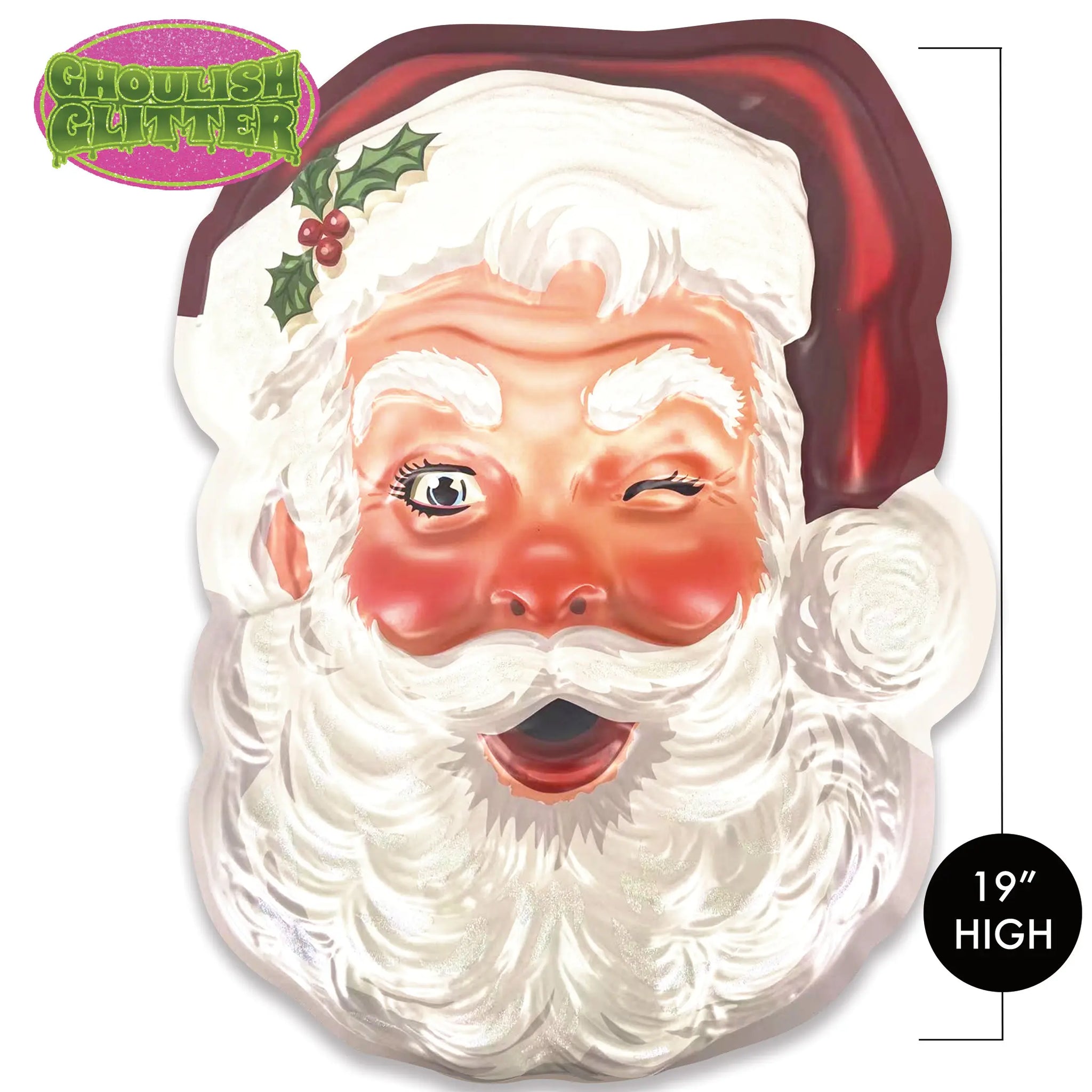 Hollydaze winking expression "Classic Santa" face vacu-form plastic wall decor