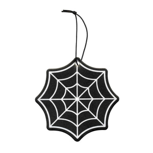 black and white spiderweb shaped air freshener