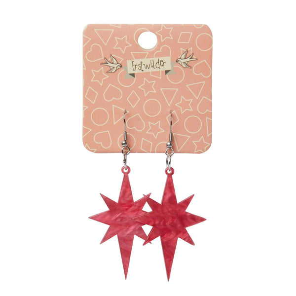 pair 2" starburst shaped dangle earrings in rich pink ripple texture 100% Acrylic resin