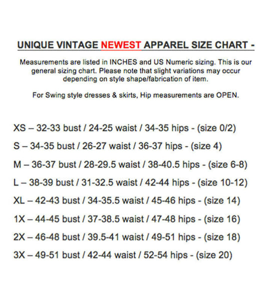 "Unique Vintage Newest Apparel Size Chart" info graphic
