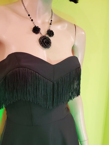 Black Fringe Girlie Dress by Unique Vintage