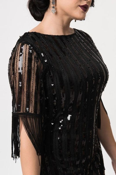 Marcy Black Sequin Flapper Dress by Unique Vintage - Size M