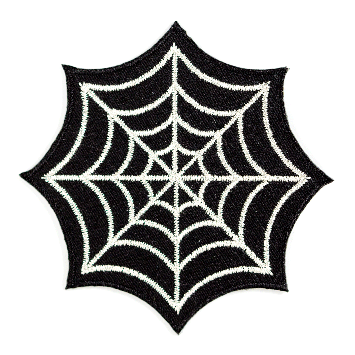 Black with white stitching spiderweb embroidered patch
