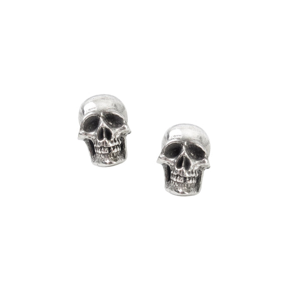 pair "Mortaurium" antiqued pewter skull earrings with surgical steel posts