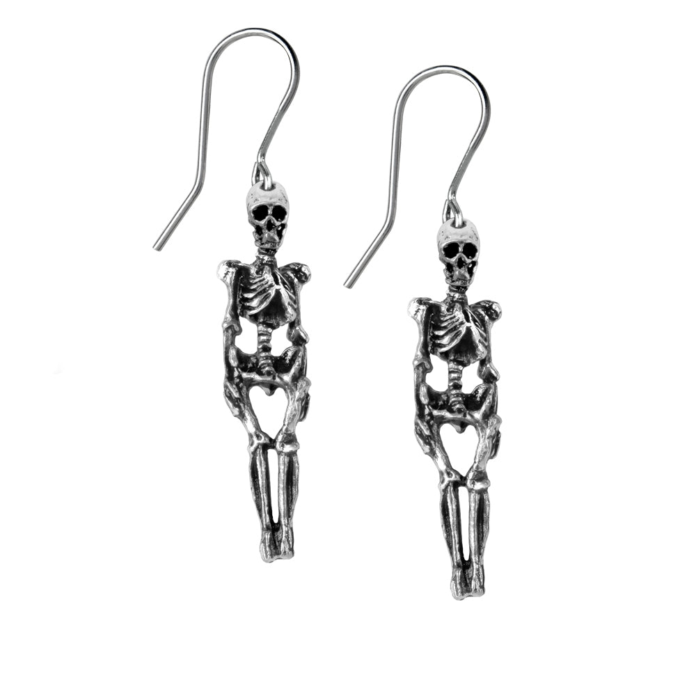 pair 1 1/4" pewter skeleton dangle earrings on surgical steel ear wires