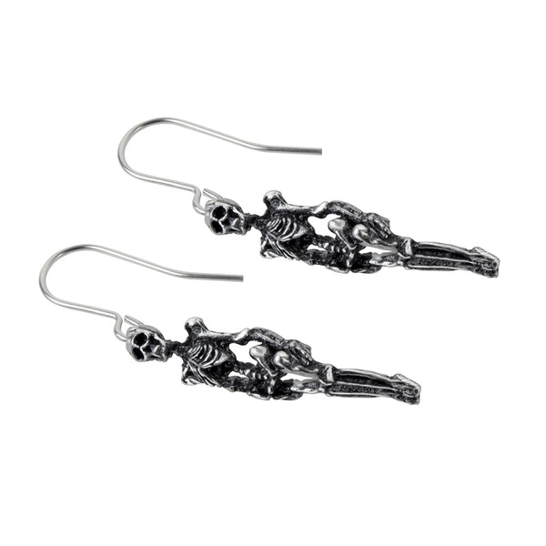 pair 1 1/4" pewter skeleton dangle earrings on surgical steel ear wires