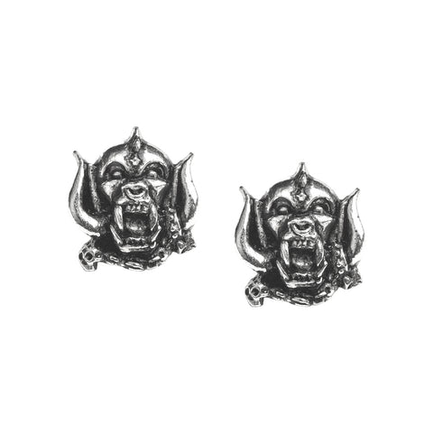 pair Motorhead's original War-Pig, or "Snaggletooth," animal skull hybrid 5/8" x 5/8" pewter post earrings