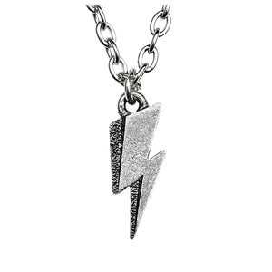 David Bowie Aladdin Sane style 7/16" x 1" pewter lightning bolt pendant on 21" silver metal chain