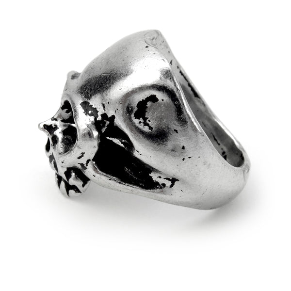 7/8" polished pewter "Death" skull with no lower jaw ring