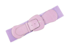 matte dusty lavender faux leather 3" wide adjustable elastic belt with angled self buckle