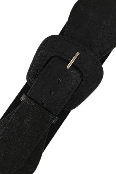Faux Leather Stretch Belt in Black - Plus