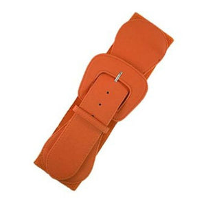 matte Orange faux leather 3" wide adjustable elastic belt with angled self buckle