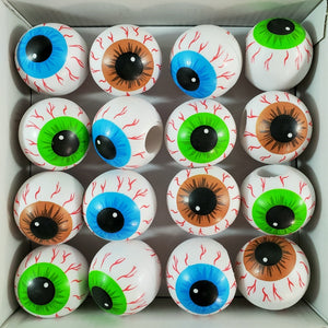 1 1/2" vinyl bloodshot eyeball finger puppets in box assorted blue, brown, and green irises
