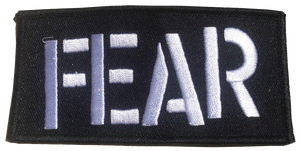 4" FEAR punk band name script logo black with white stitching embroidered patch
