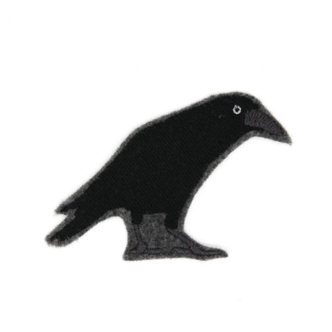 Little Raven black stitching on grey felt embroidered patch