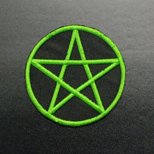 3" round green embroidery on black canvas Pentagram patch