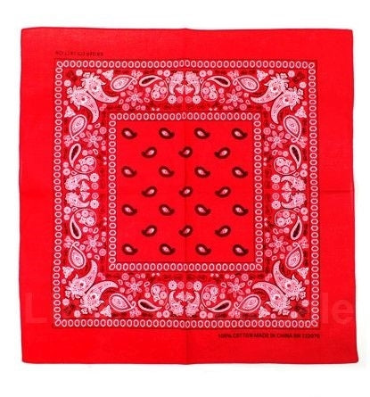 100% Cotton 20" square classic bandana in red with white paisley print