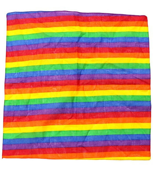 20" x 20" 100% cotton bandana scarf in narrow rainbow stripe