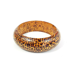 1" wide brown leopard printed pattern wood bangle bracelet