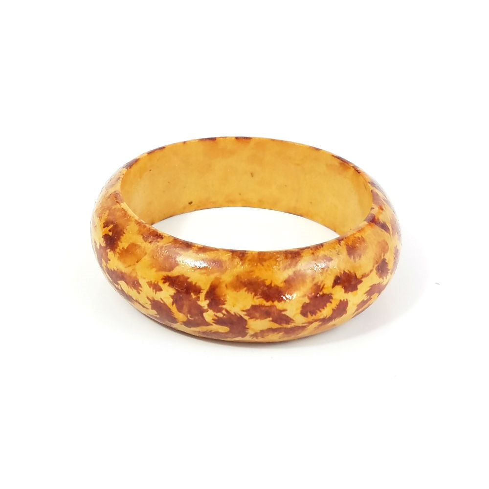 1" wide light brown leopard printed pattern wood bangle bracelet
