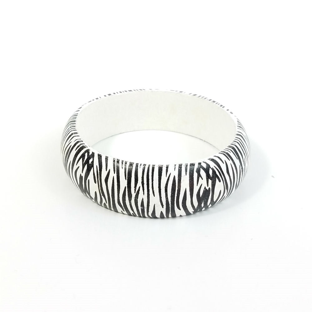 7/8" wide white black tiger zebra print painted wood bangle bracelet