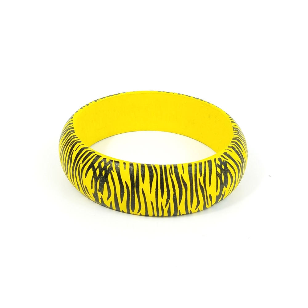 7/8" wide yellow black tiger zebra print painted wood bangle bracelet