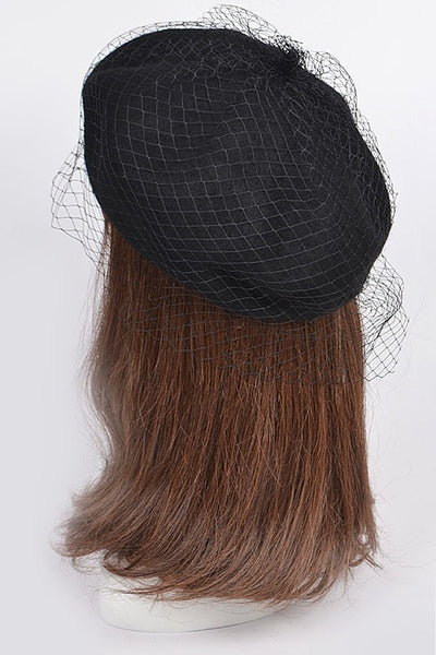 Black Wool Beret with Netting