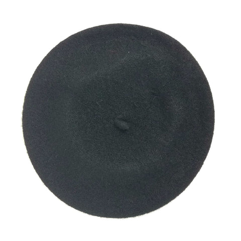 11" diameter "French" style wool blend knit beret in solid black