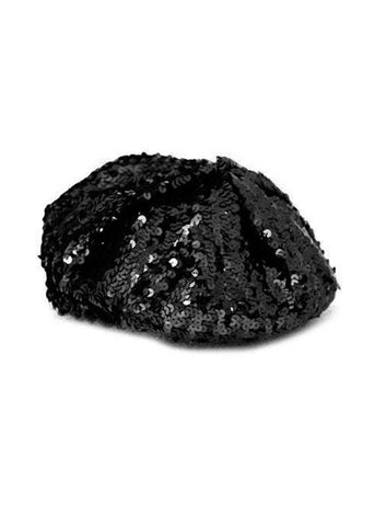 sparkly shiny "French" beret in stretchy knit black sequin material