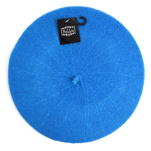 11" diameter "French" style wool blend knit beret in rich cerulean blue