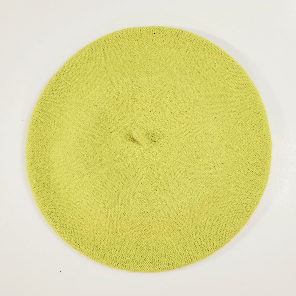 11" diameter "French" style wool blend knit beret in chartreuse green