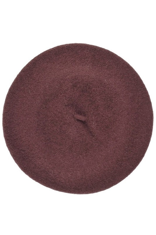 11" diameter "French" style wool blend knit beret in rich chocolate brown