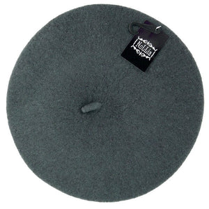 11" diameter "French" style wool blend knit beret in dark charcoal grey